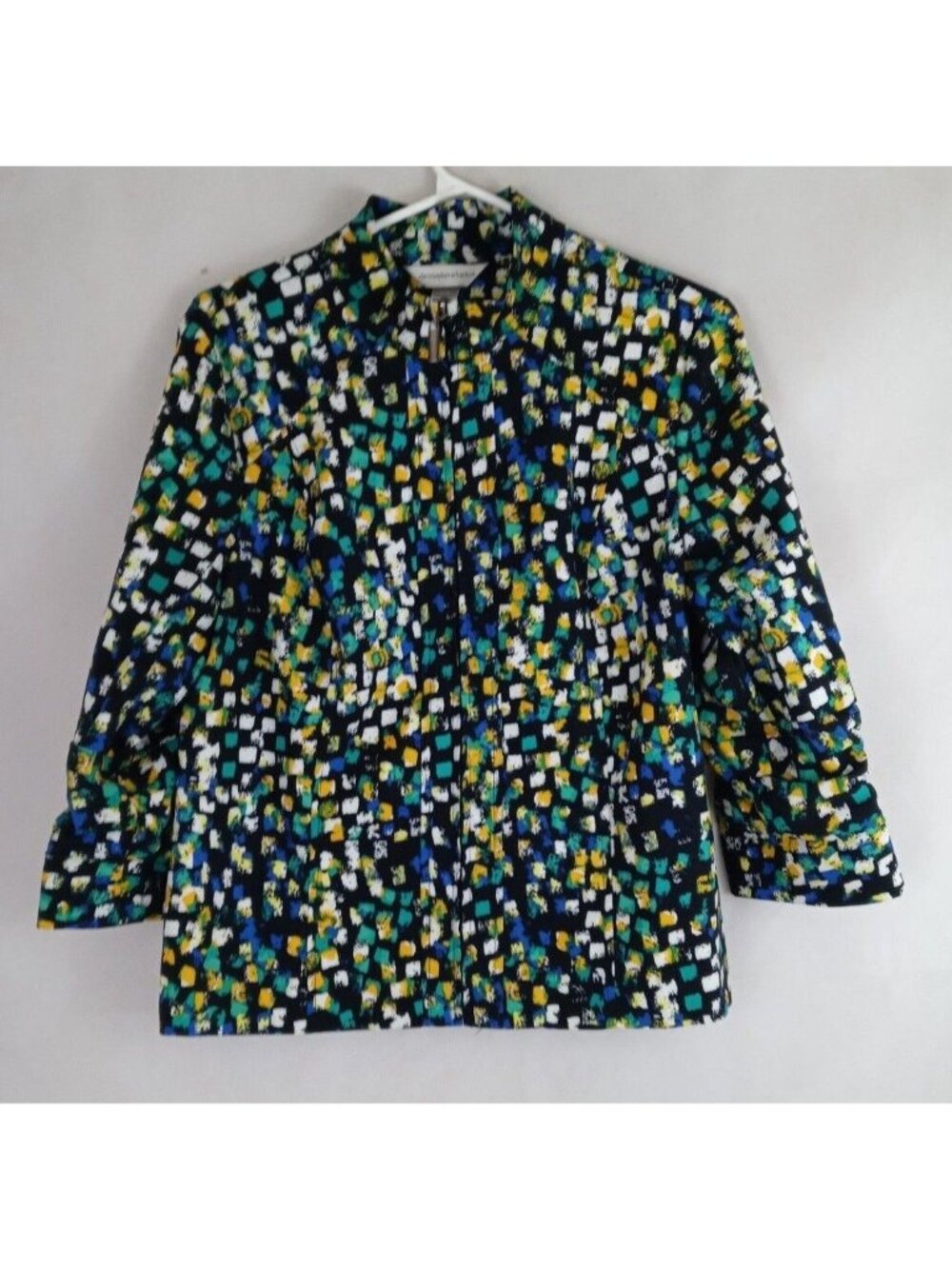 Christopher & Banks Colorful Full Zip Jacket With Paint Splotches Design Medium